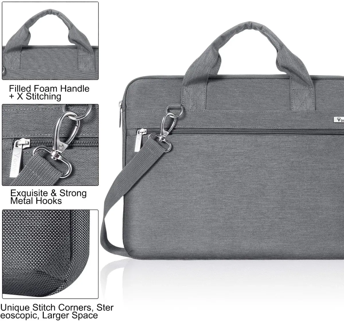 Voova 17.3-17 Inch Laptop Bag, Grey | Water-Resistant, Padded Shoulder Bag for Laptops up to 17.3" | 13L Capacity - view 7