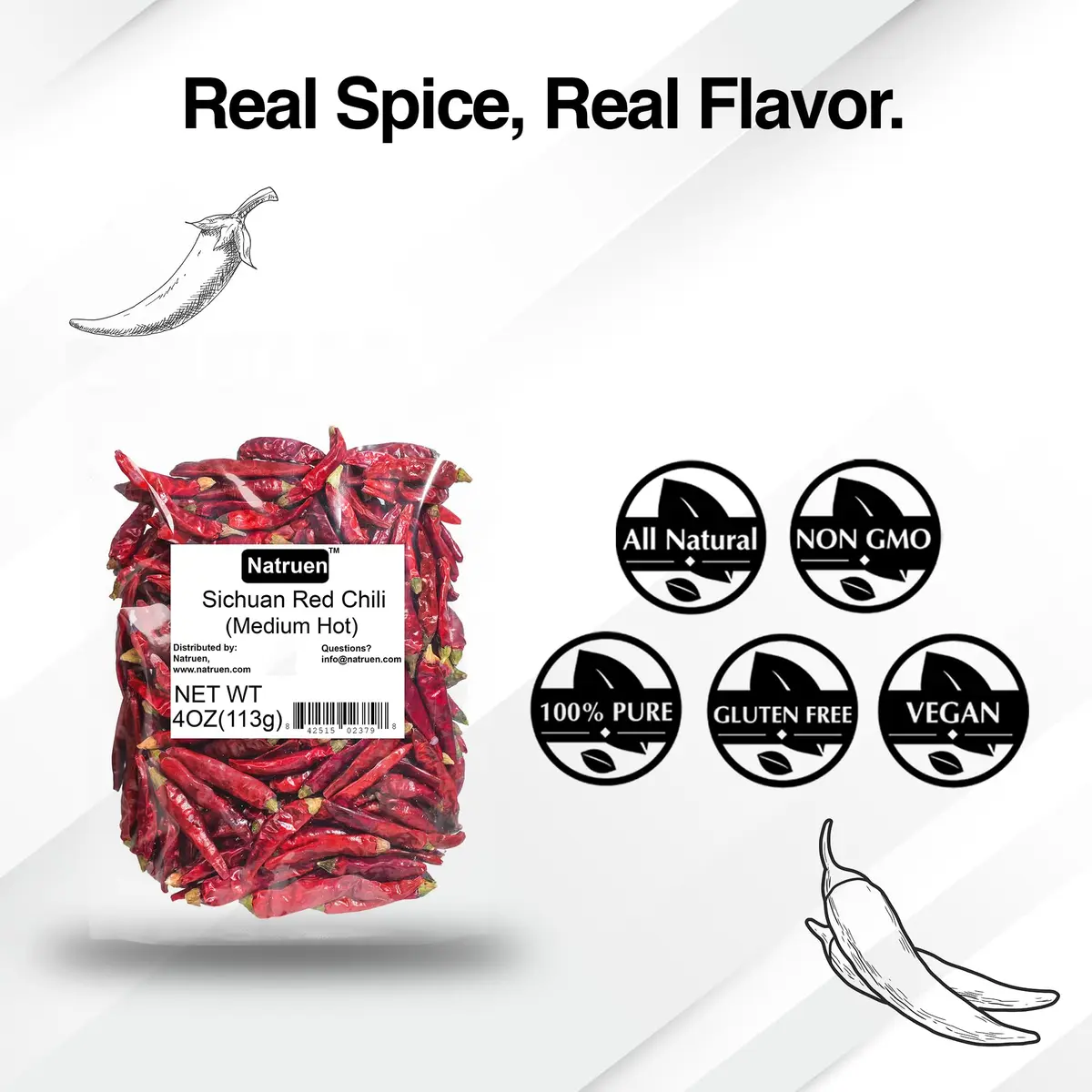 Natruen Dried Sichuan Red Chili Pods 4 oz | Medium Hot Whole Chilies for Authentic Sichuan Flavor - view 3