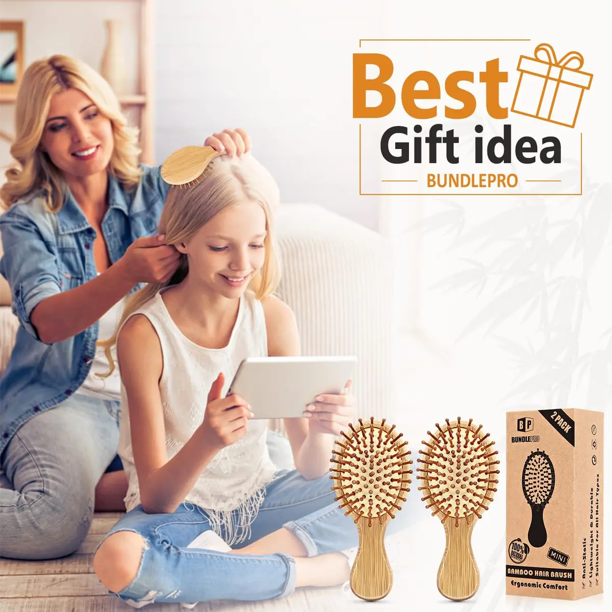 BUNDLEPRO Natural Bamboo Mini Hair Brush 2 Pack | Gentle Massage for All Hair Types - view 7