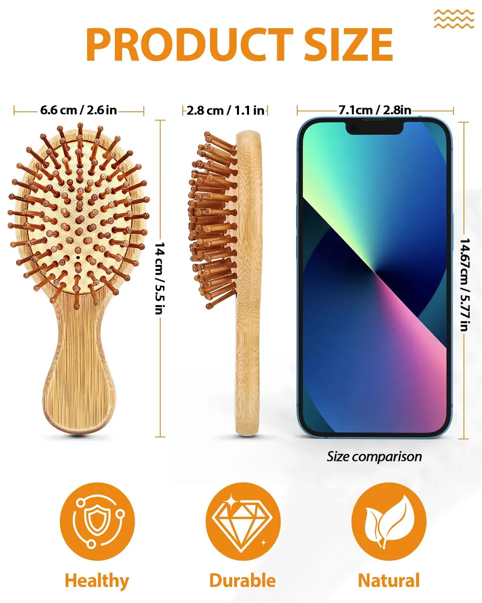 BUNDLEPRO Natural Bamboo Mini Hair Brush 2 Pack | Gentle Massage for All Hair Types - view 2