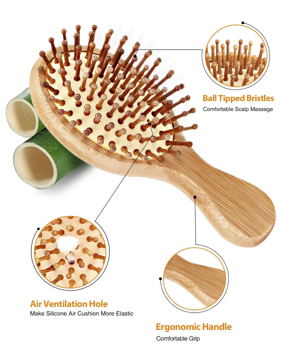 BUNDLEPRO Natural Bamboo Mini Hair Brush 2 Pack | Gentle Massage for All Hair Types - view 3