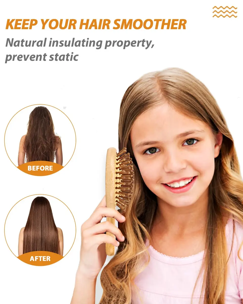 BUNDLEPRO Natural Bamboo Mini Hair Brush 2 Pack | Gentle Massage for All Hair Types - view 4