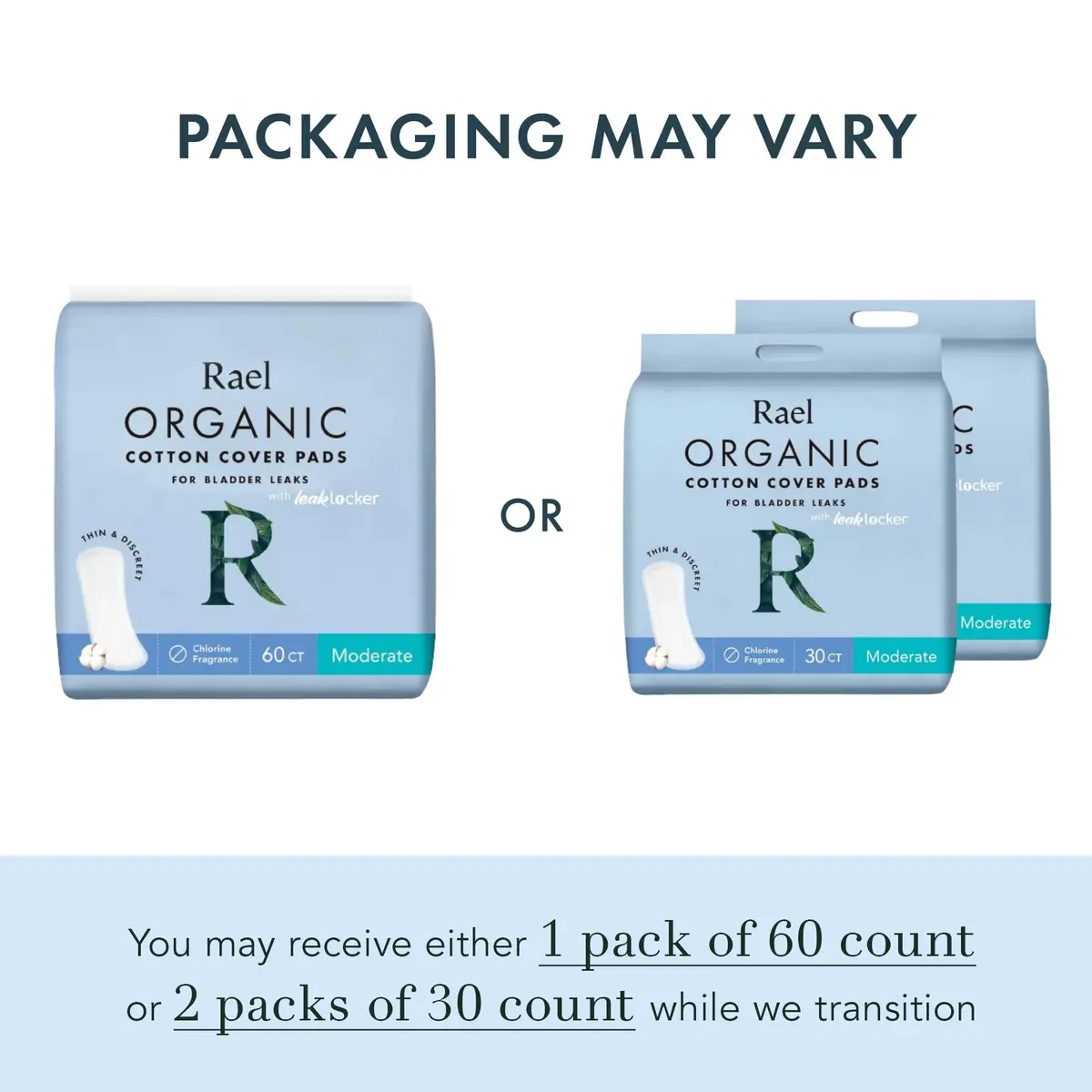 Rael Incontinence Pads for Women Organic Cotton Cover Moderate 60 Count | 3x More Absorbent Than Period Pads - view 2