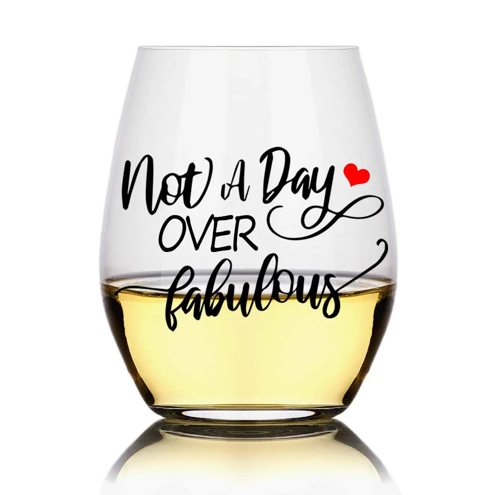 Perfectinsoy Not a Day Over Fabulous Stemless Wine Glass 444ml (15 Oz) | Funny Birthday Gift for Women - main product image