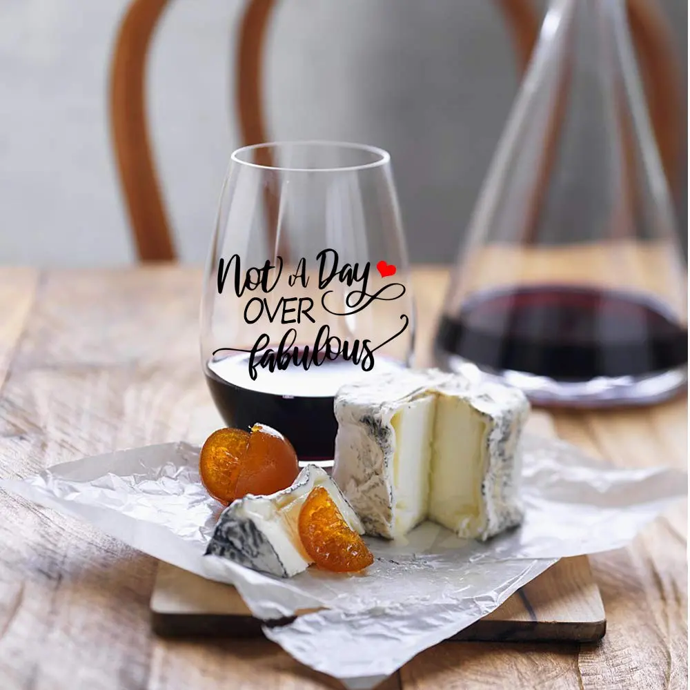 Perfectinsoy Not a Day Over Fabulous Stemless Wine Glass 444ml (15 Oz) | Funny Birthday Gift for Women - view 6
