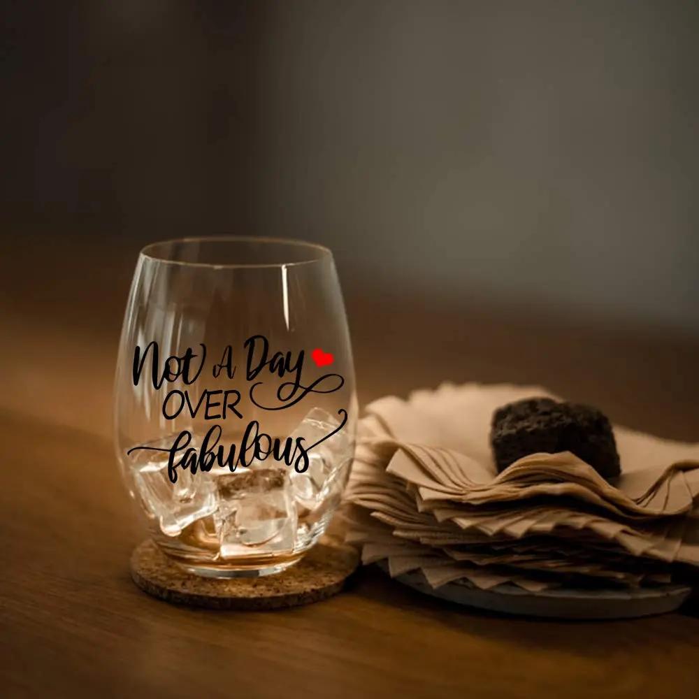 Perfectinsoy Not a Day Over Fabulous Stemless Wine Glass 444ml (15 Oz) | Funny Birthday Gift for Women - view 7