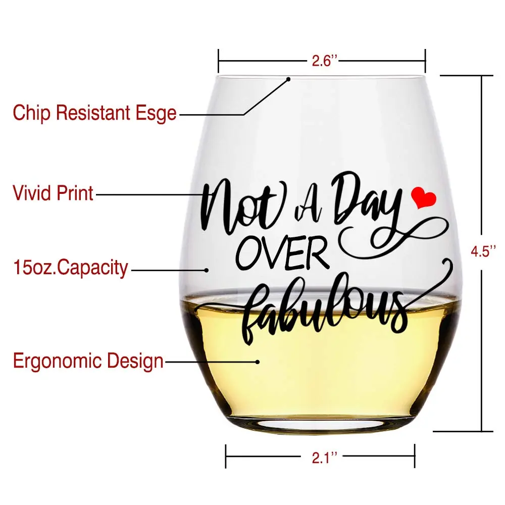 Perfectinsoy Not a Day Over Fabulous Stemless Wine Glass 444ml (15 Oz) | Funny Birthday Gift for Women - view 2