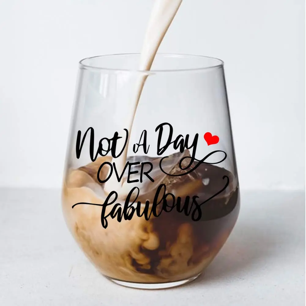Perfectinsoy Not a Day Over Fabulous Stemless Wine Glass 444ml (15 Oz) | Funny Birthday Gift for Women - view 4
