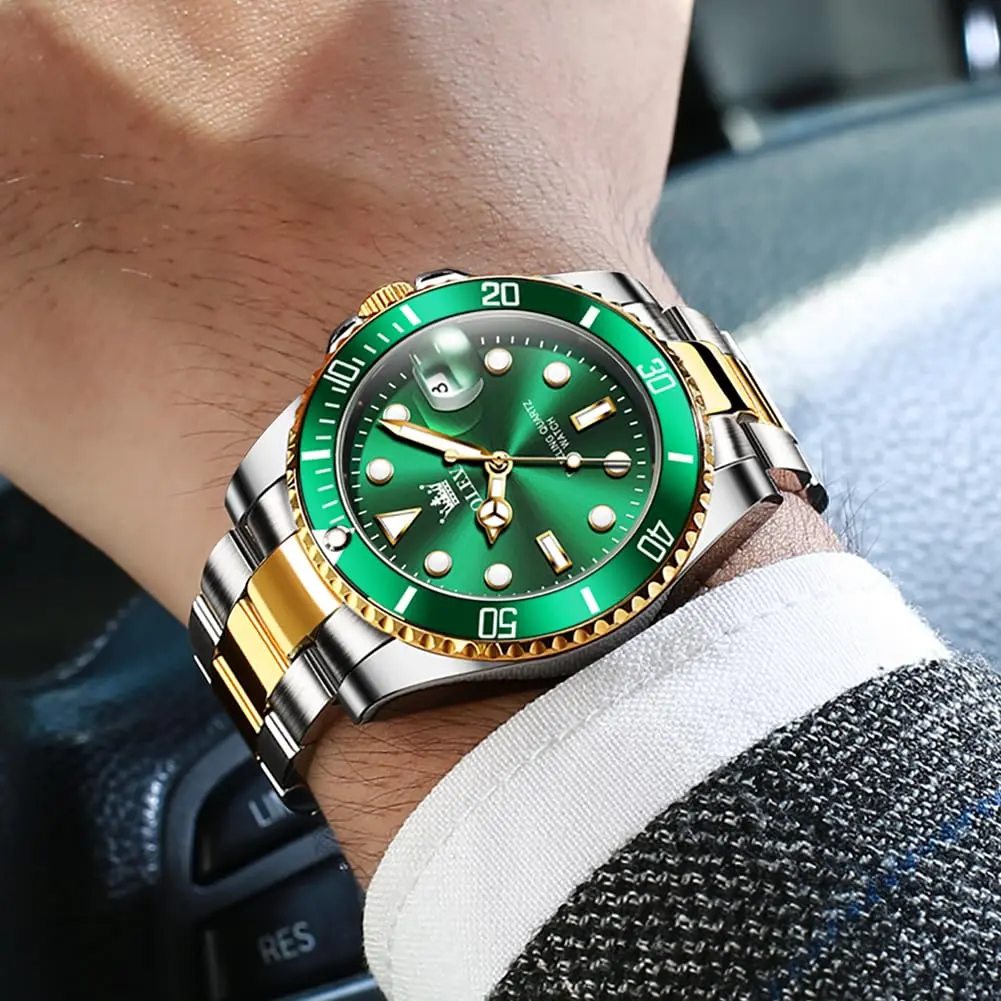 OLEVS Gold and Green Men’s Watch, Stainless Steel, Waterproof, 41mm Dial, Date Function - view 7
