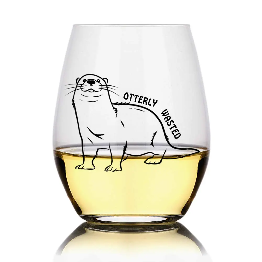 Perfectinsoy Otterly Wasted 15 oz Stemless Wine Glass | Funny Otter Gift for Drinkers - main product image