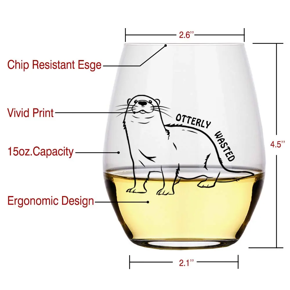 Perfectinsoy Otterly Wasted 15 oz Stemless Wine Glass | Funny Otter Gift for Drinkers - view 2