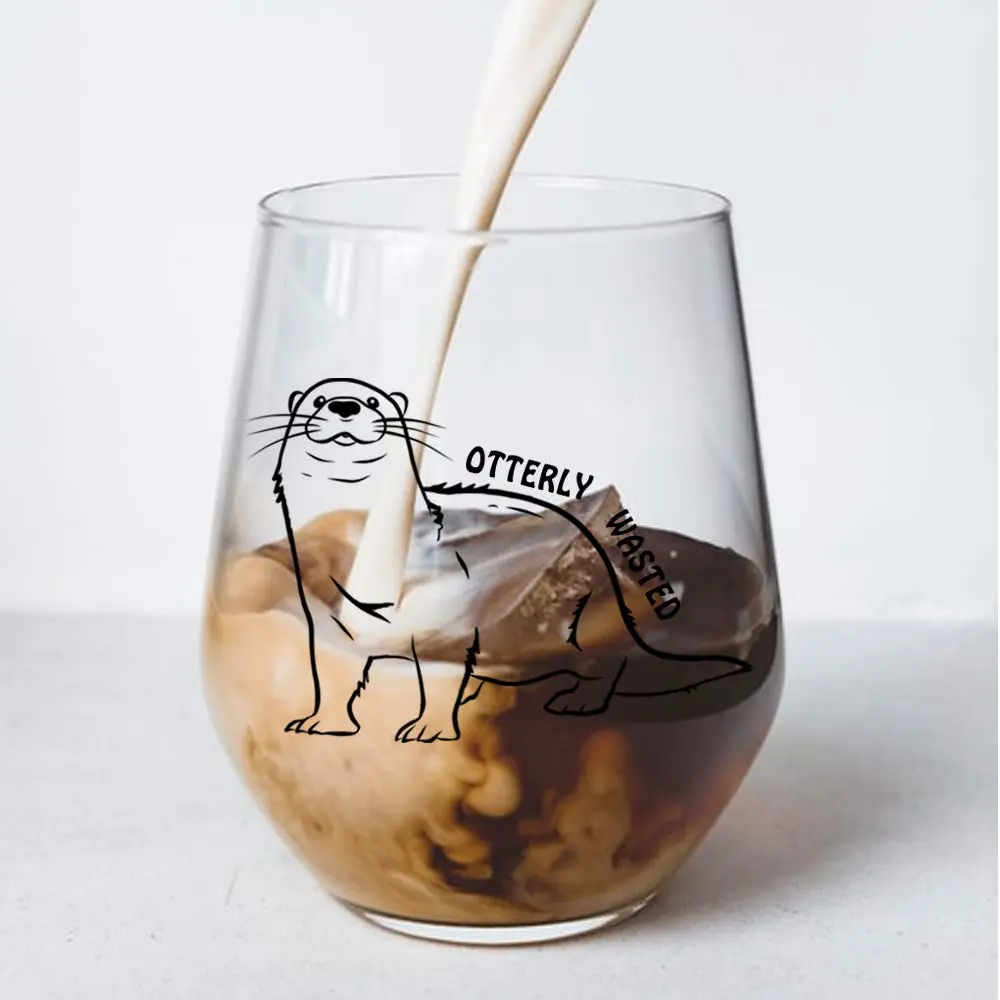 Perfectinsoy Otterly Wasted 15 oz Stemless Wine Glass | Funny Otter Gift for Drinkers - view 4