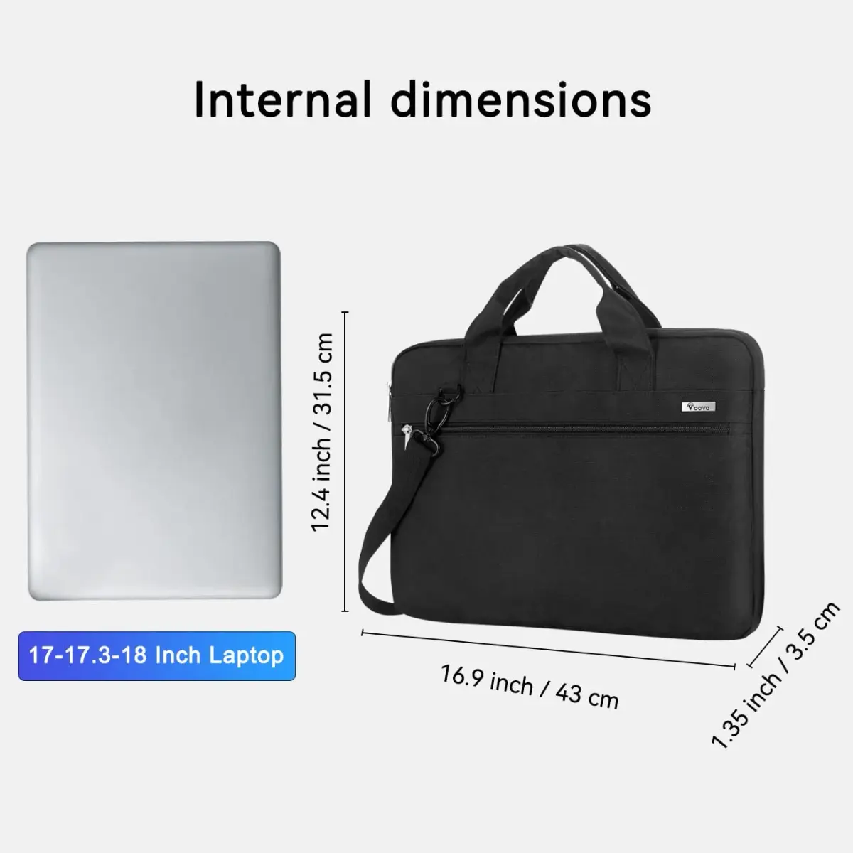 Voova 17.3-17 Inch Laptop Bag, Black Messenger Bag with Shoulder Strap | Water-Resistant 360° Protective Case for Laptops up to 17.3" - view 8