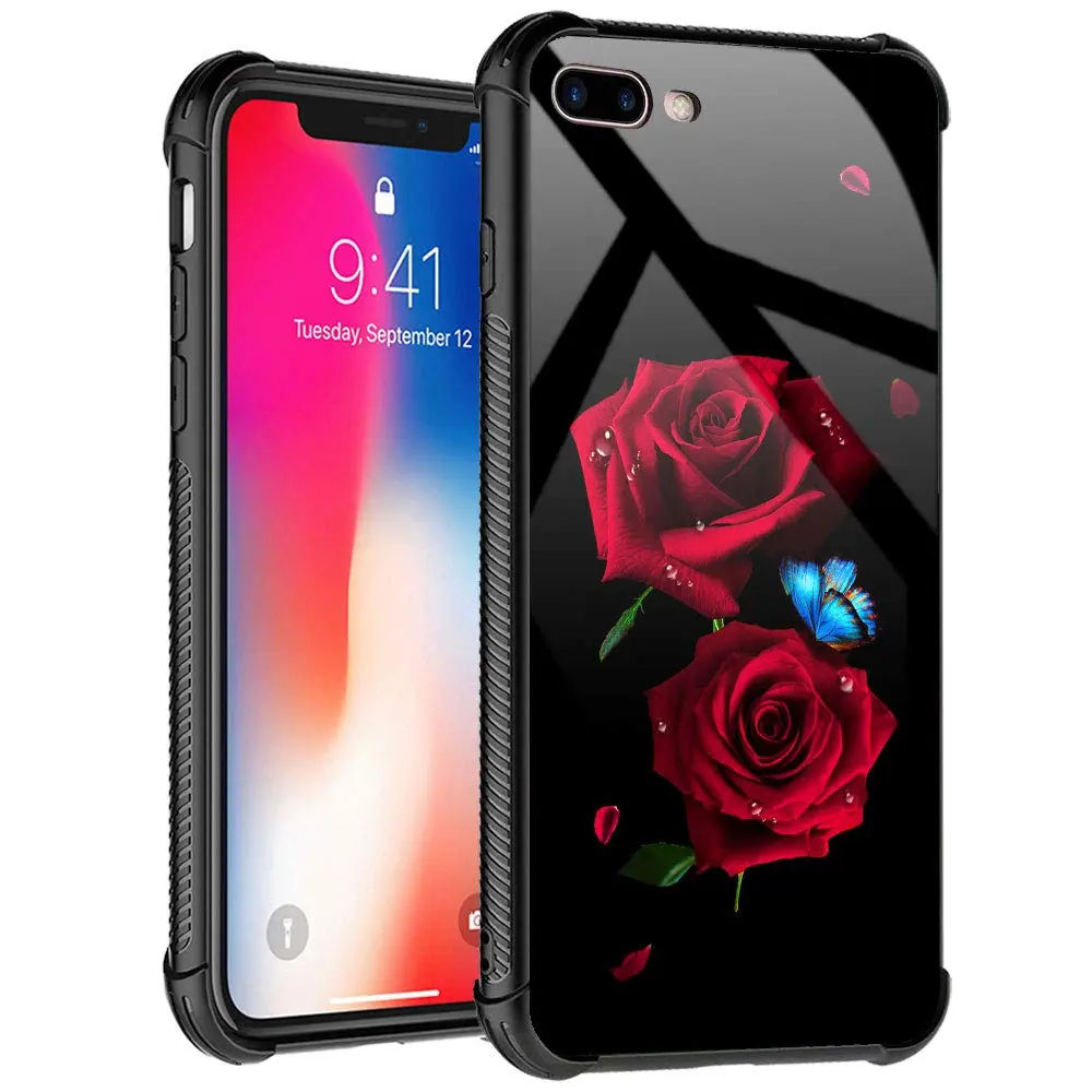 TnXee Cellular Phone Case Compatible with iPhone 8 | Stylish Butterfly on Red Roses Design - main product image