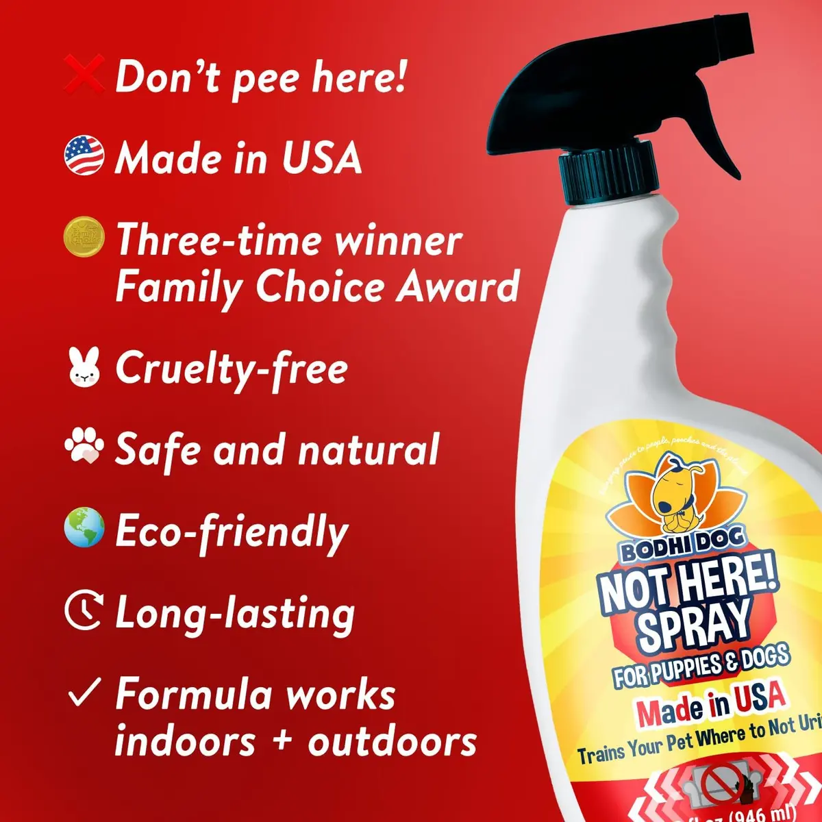 Bodhi Dog Not Here! Spray - Trains Your Pet Where Not to Pee Indoors or Outdoors - Anti Marking Deterrent for Furniture, Carpet & Floor - Training Corrector for Puppies & Dogs - Made in USA (32 Fl Oz) - view 3