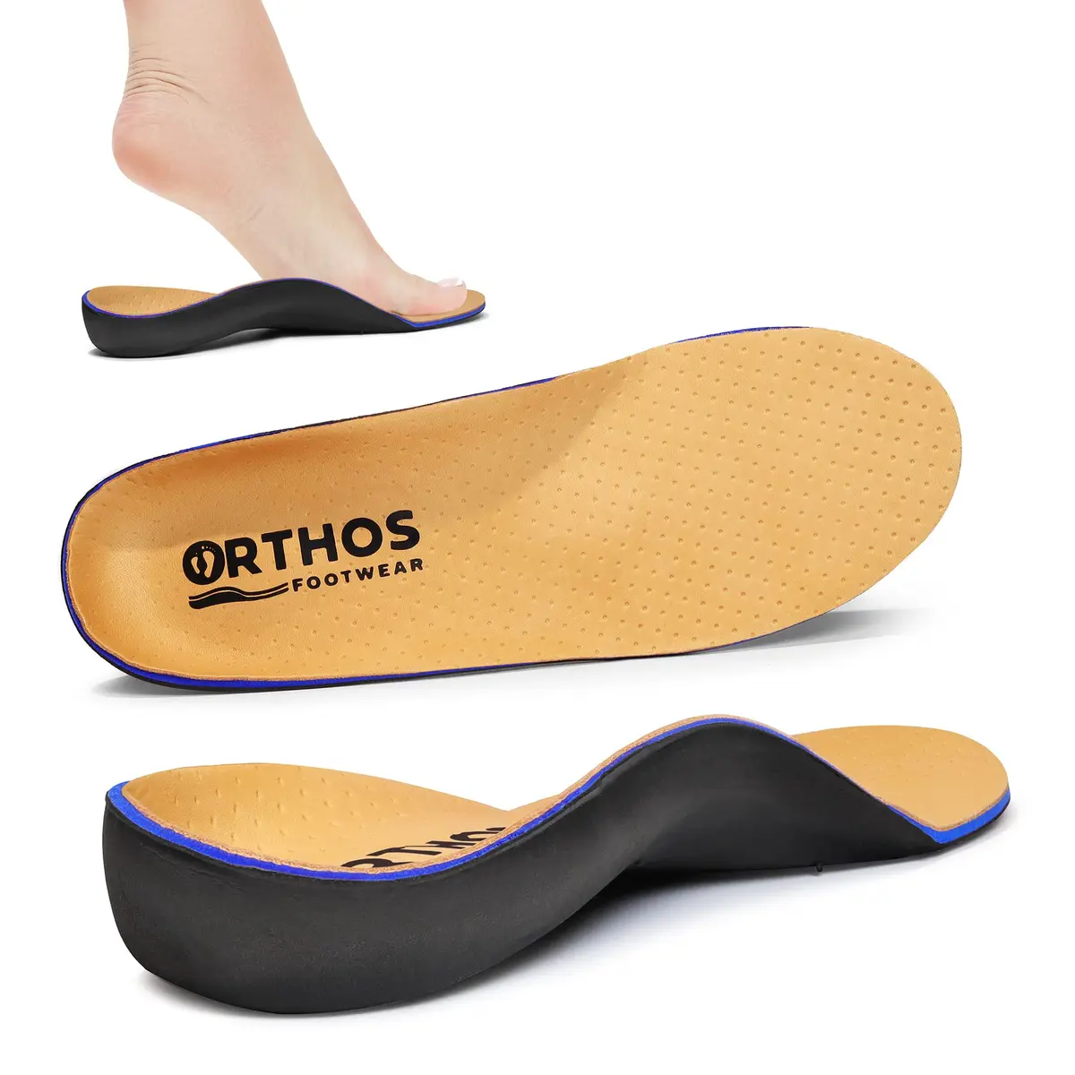 ORTHOS Footwear Orthotic Insoles Tan Leather | Impact Absorption & Adjustable Arch Support (70-120 chars) - view 2