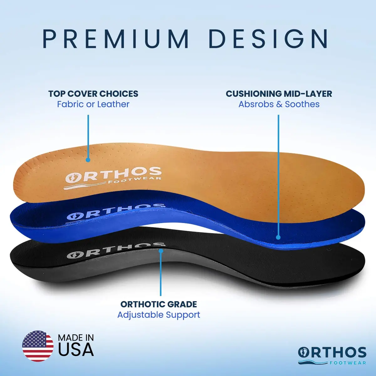 ORTHOS Footwear Orthotic Insoles Tan Leather | Impact Absorption & Adjustable Arch Support (70-120 chars) - view 3