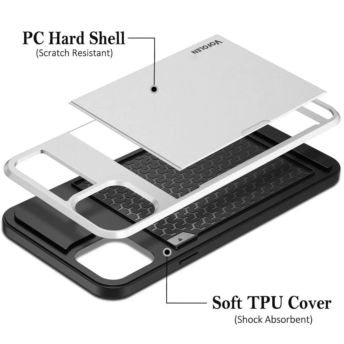 Vofolen for iPhone 11 Case Wallet with Card Holder [Max 3 Cards] White | Slim Impact-Absorbing Hybrid Design - view 5