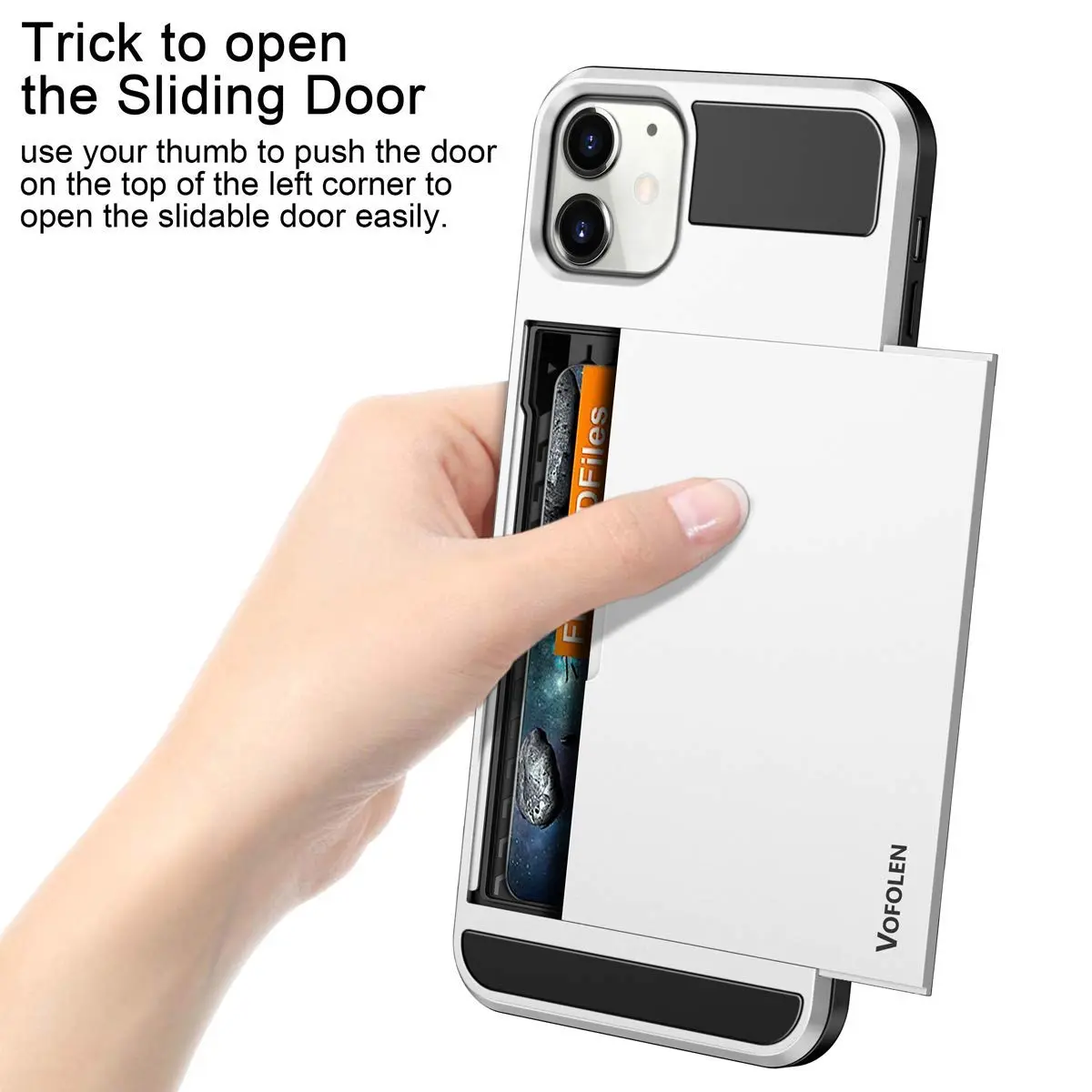 Vofolen for iPhone 11 Case Wallet with Card Holder [Max 3 Cards] White | Slim Impact-Absorbing Hybrid Design - view 2