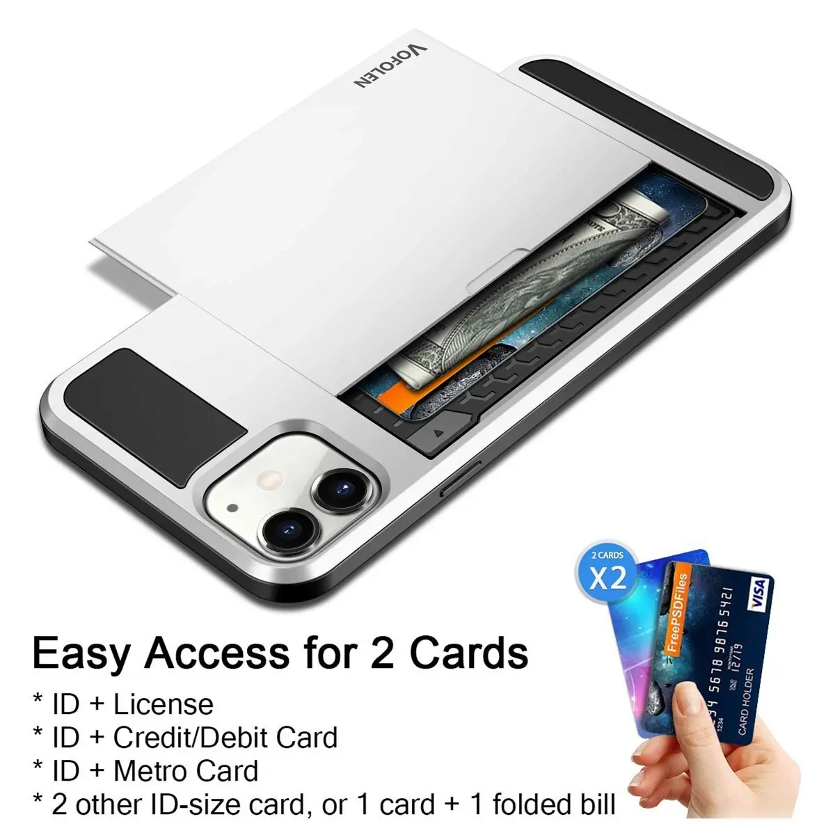 Vofolen for iPhone 11 Case Wallet with Card Holder [Max 3 Cards] White | Slim Impact-Absorbing Hybrid Design - view 3