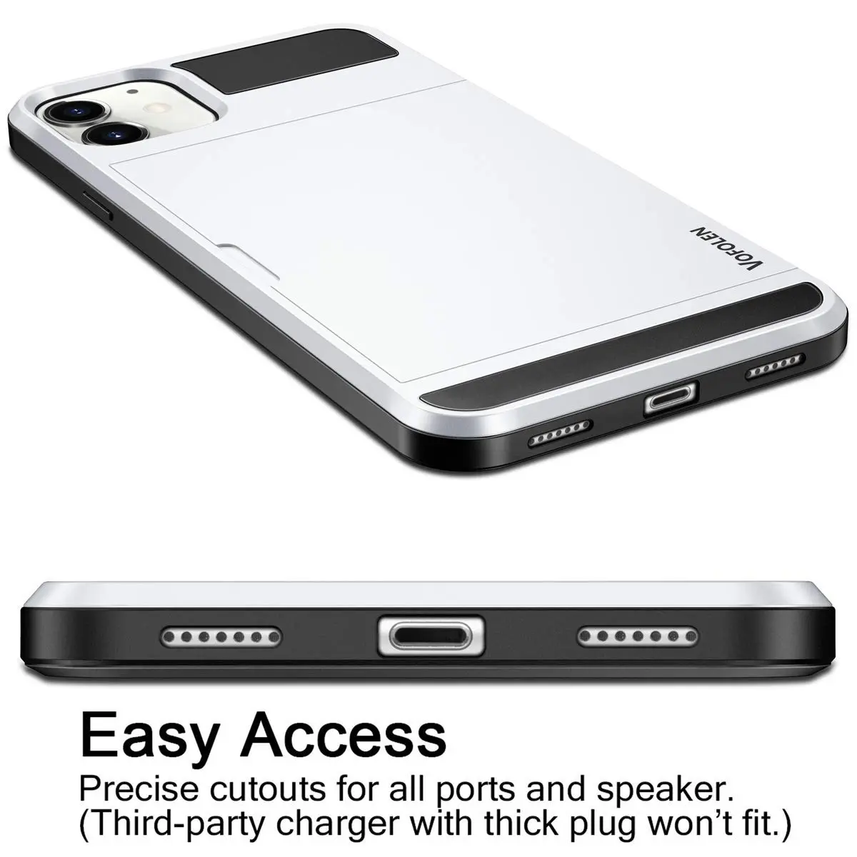 Vofolen for iPhone 11 Case Wallet with Card Holder [Max 3 Cards] White | Slim Impact-Absorbing Hybrid Design - view 4