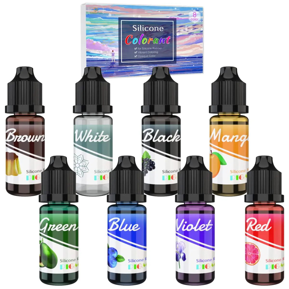 DecorRom Liquid Silicone Pigment Set | 8 Colors x 10ml Each for Mold Making & Casting - main product image