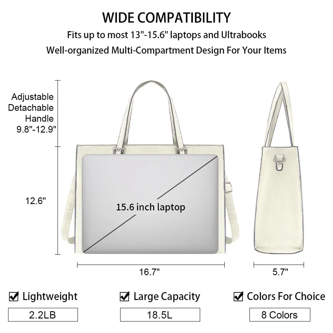 NUBILY Laptop Bag for Women Waterproof Lightweight 15.6 Inch | Professional Office Work Bag - view 3