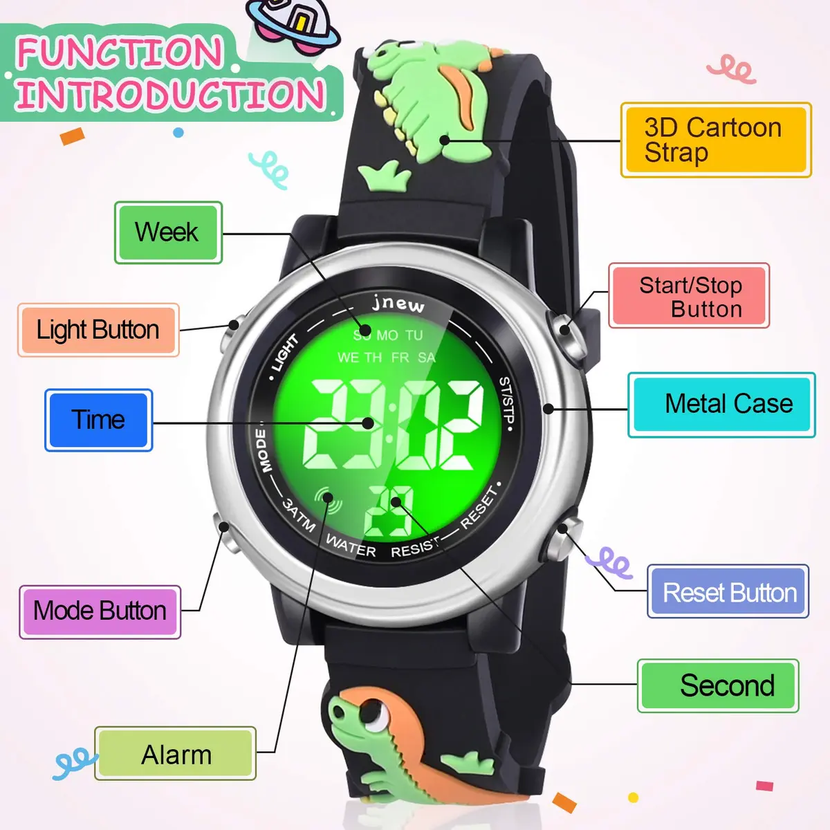 Viposoon Kids Dinosaur Watch Green Silicone Strap | Fun Time-Telling Toy for Boys & Girls Ages 3-11 - view 2