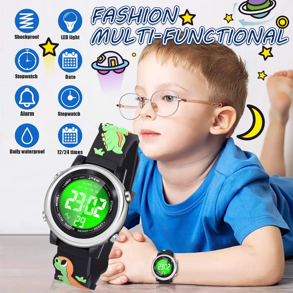 Viposoon Kids Dinosaur Watch Green Silicone Strap | Fun Time-Telling Toy for Boys & Girls Ages 3-11 - view 3