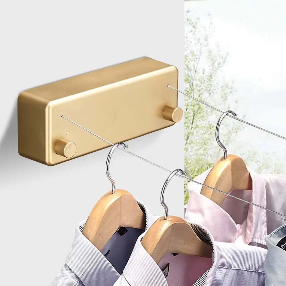 BESy Retractable Double Clothesline Laundry Indoor Washing Clothes Line | Heavy Duty, Gold Finish, 13.8 Feet - view 2