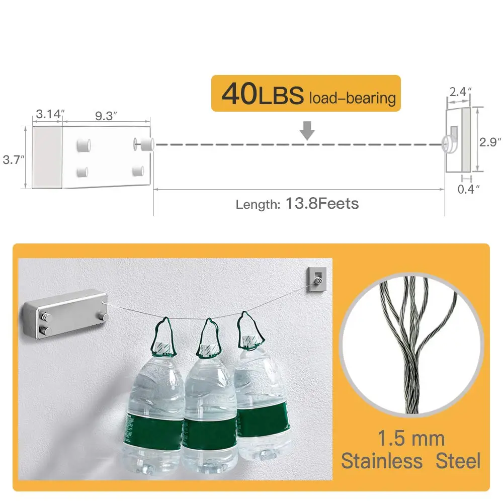 BESy Retractable Double Clothesline Laundry Indoor Washing Clothes Line 8.4cm (3.3") | Heavy Duty ABS Aluminum for 20kg Load - view 5