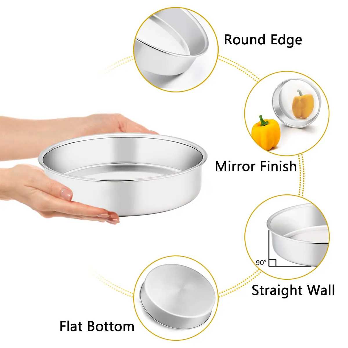 TeamFar Cake Pan Set of 4 - Stainless Steel Round Baking Pans for Layer Cake & Pie, 4'' & 6'' & 8'' & 9½'' | Heavy Duty & Rust Free - view 3
