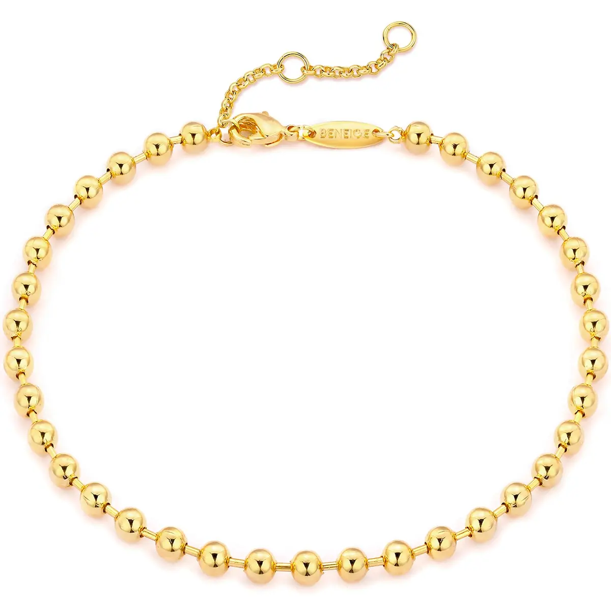 BENEIGE Gold Bracelets for Women 14K Gold Plated 4MM Ball Bracelet Adjustable Beaded Jewelry - main product image