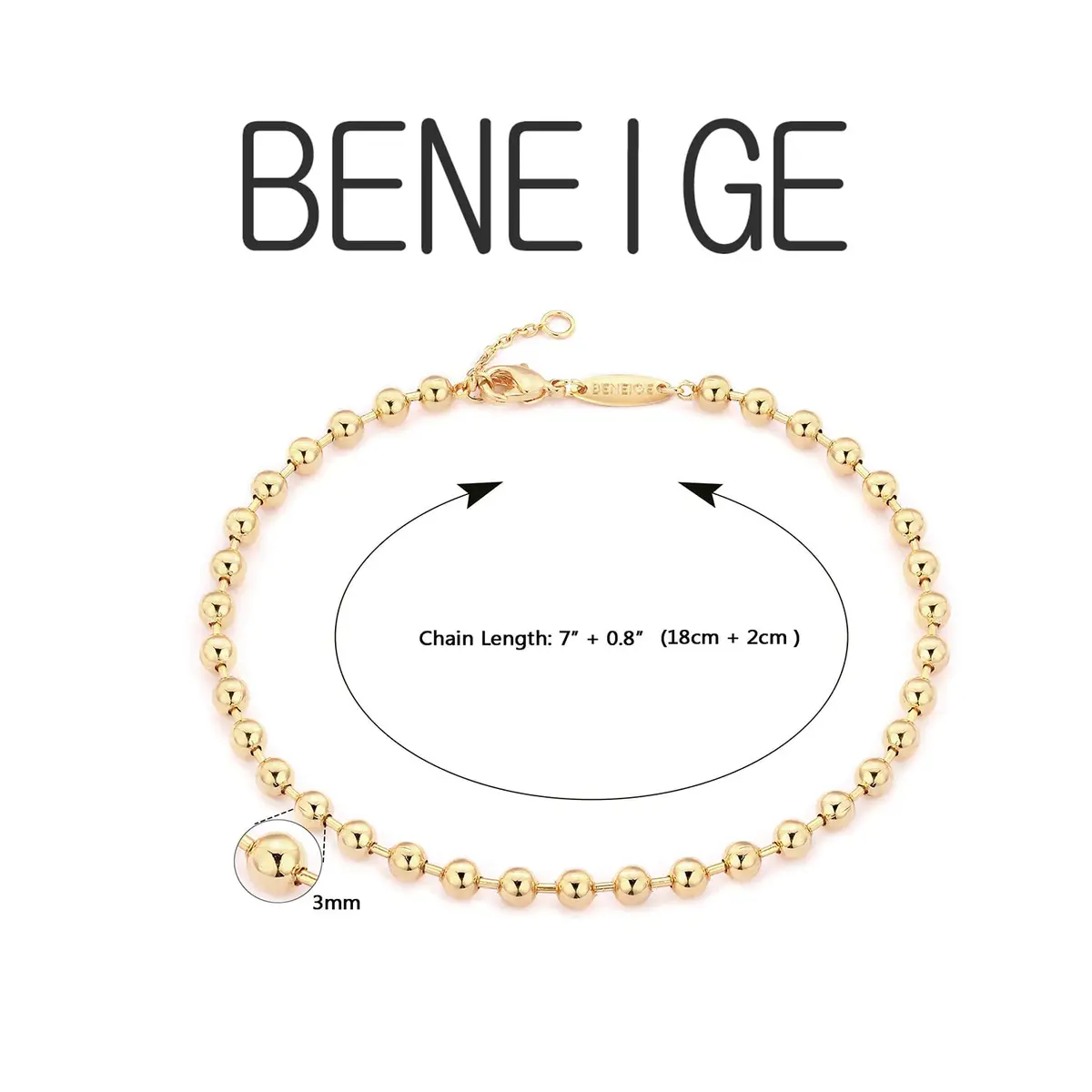 BENEIGE Gold Bracelets for Women 14K Gold Plated 4MM Ball Bracelet Adjustable Beaded Jewelry - view 5