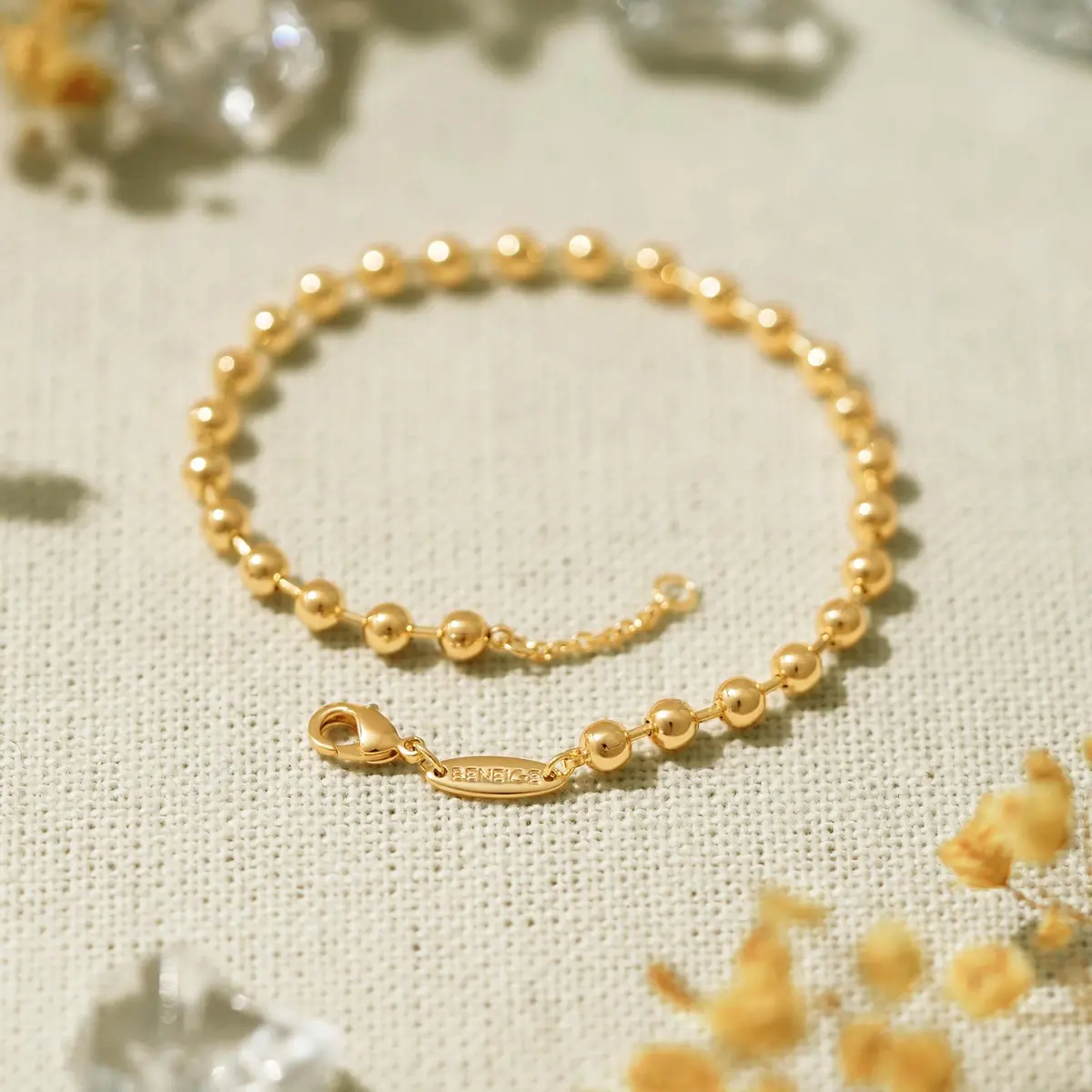 BENEIGE Gold Bracelets for Women 14K Gold Plated 4MM Ball Bracelet Adjustable Beaded Jewelry - view 6