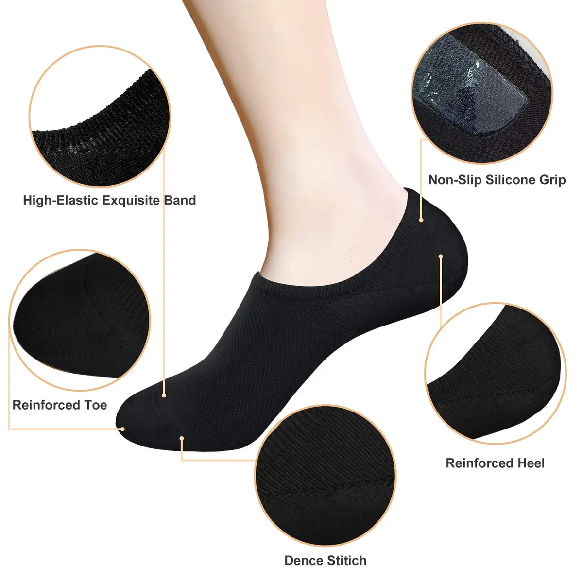 SIXDAYSOX No Show Socks for Men 8 Pack Cotton Thin Low Cut Non Slip | Breathable & Odor-Free (70-120 chars) - view 3