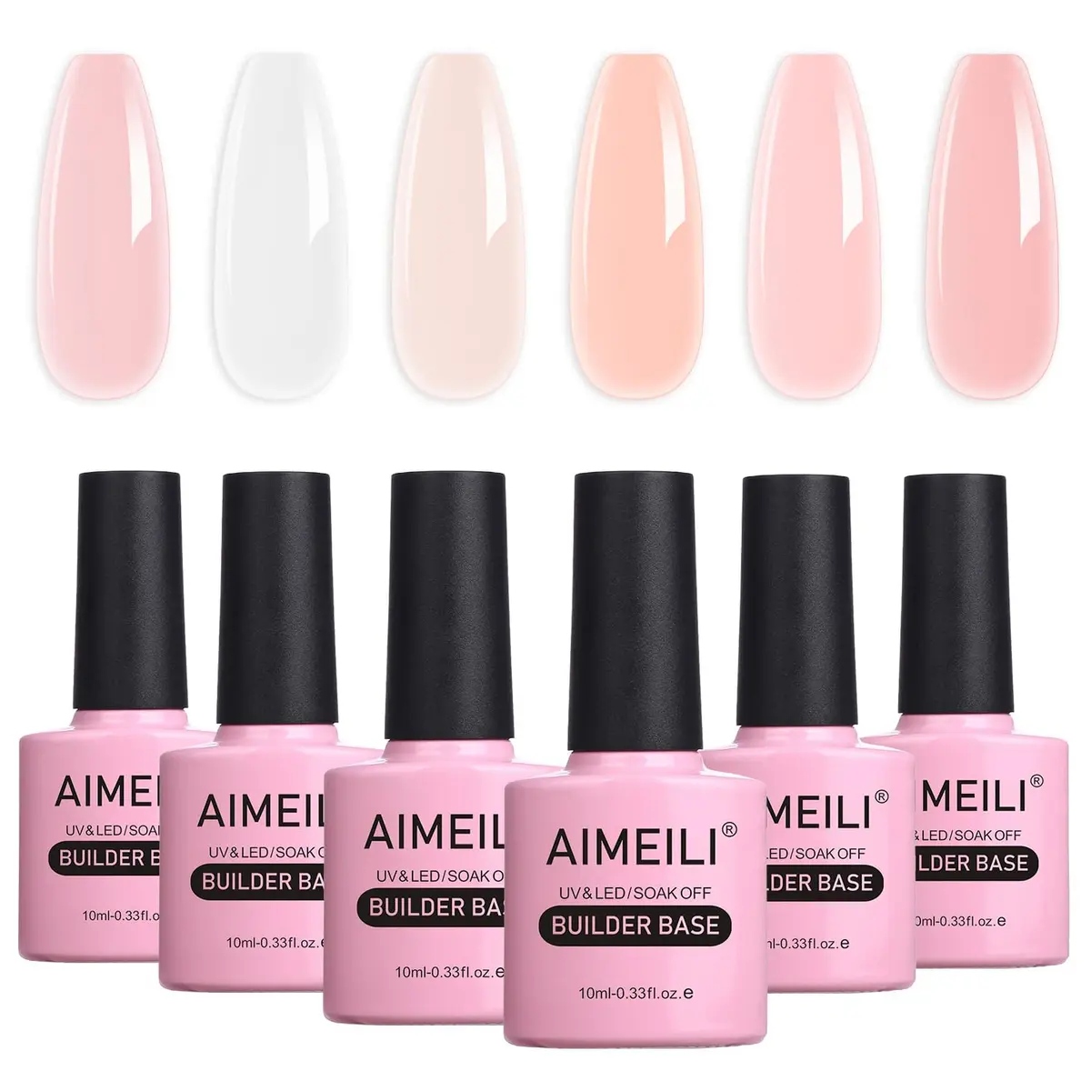 AIMEILI Builder Base Clear Sheer Color Gel, 6x10ml | No Wipe, Vegan, Hema-Free, Soak Off - main product image