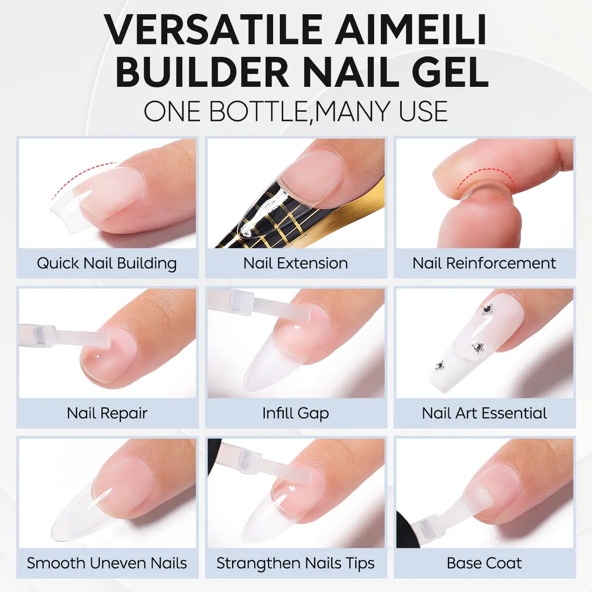 AIMEILI Builder Base Clear Sheer Color Gel, 6x10ml | No Wipe, Vegan, Hema-Free, Soak Off - view 3