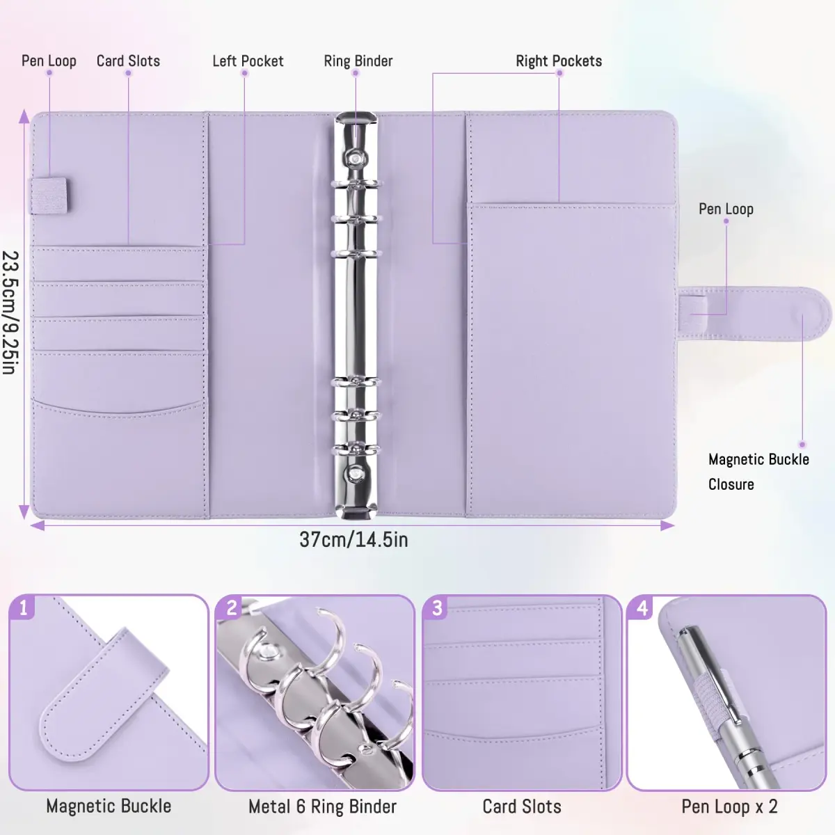 Antner A5 PU Leather Notebook Binder 9.2 x 6.9 inch | Metal 6-Ring Mechanism - view 2