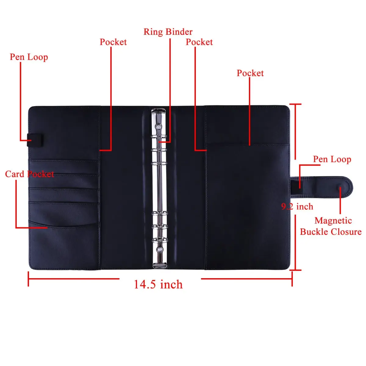 Antner A5 Binder 6 Ring Refillable Notebook Planner Cover Black | Holds 80-100 Sheets - view 2