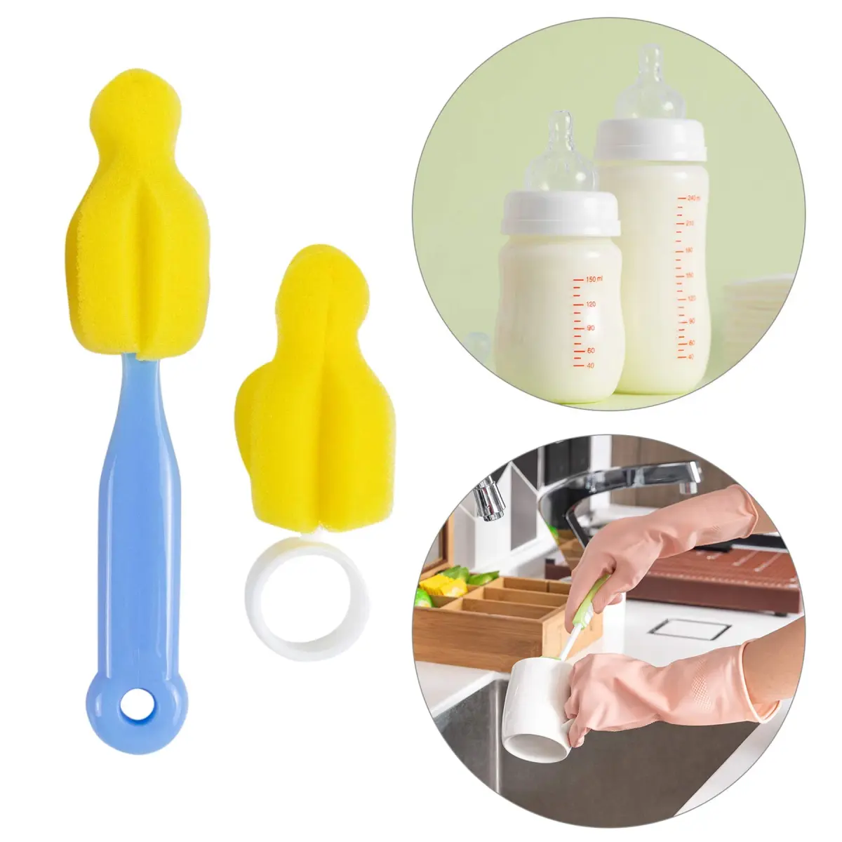 AUEAR Milk Bottle Nipple Brushes Pacifier Sponge Cleaning Set (10 Pcs) | BPA-Free Sponge & Plastic - view 4