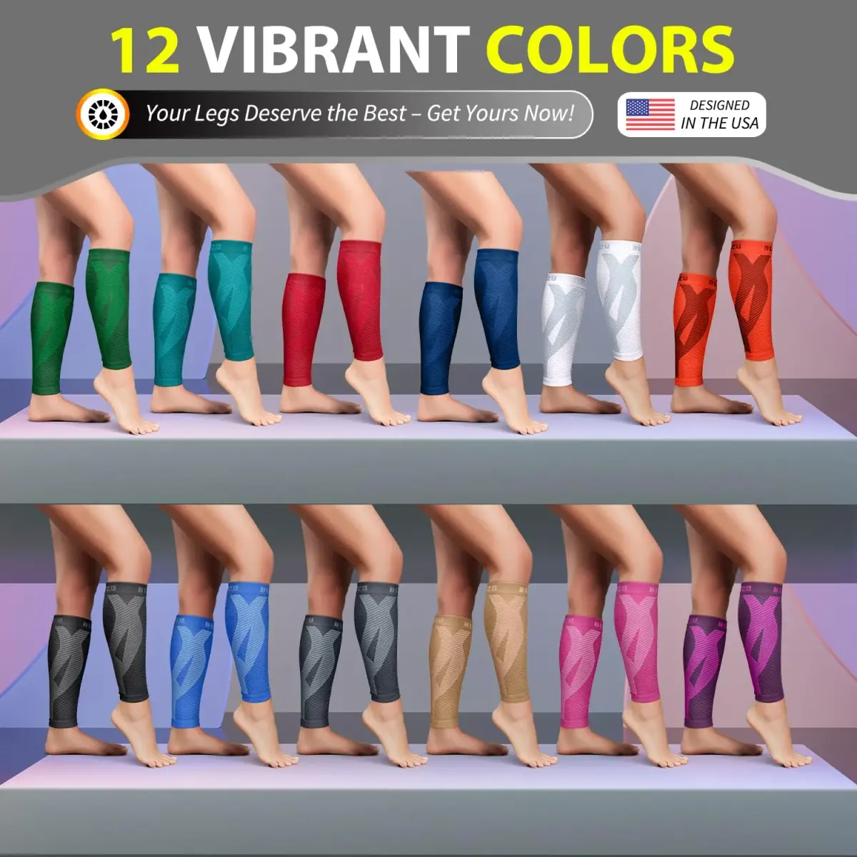 BLITZU Calf Compression Sleeves XX-Large Nude | Graduated Compression for Shin Splints & Varicose Veins - view 9