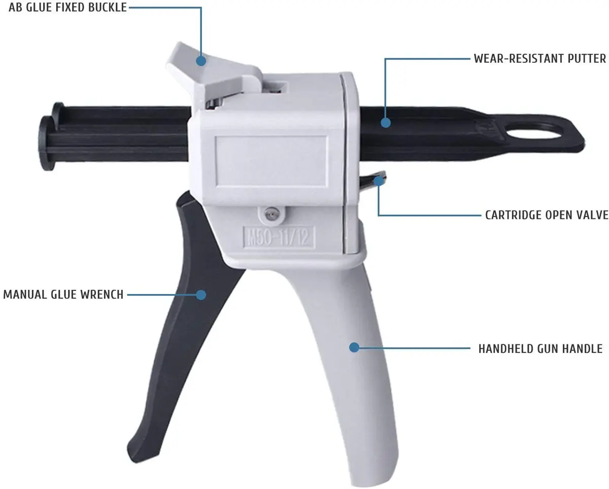 HUIKANGSHENG 50ml Dual Cartridge Dispenser Gun | 1:1/2:1 Ratio Epoxy Adhesive Applicator - view 5
