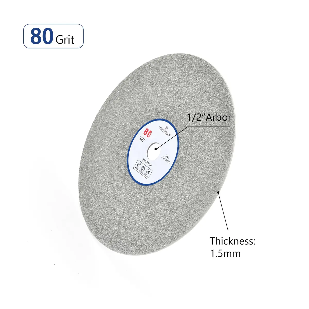 SCOTTCHEN Diamond Flat Lap Wheel 6" (15.24cm) x 1/2" (12.7mm) Arbor 80 Grit Grinding Disc | For Hard Materials & Lapidary - view 2