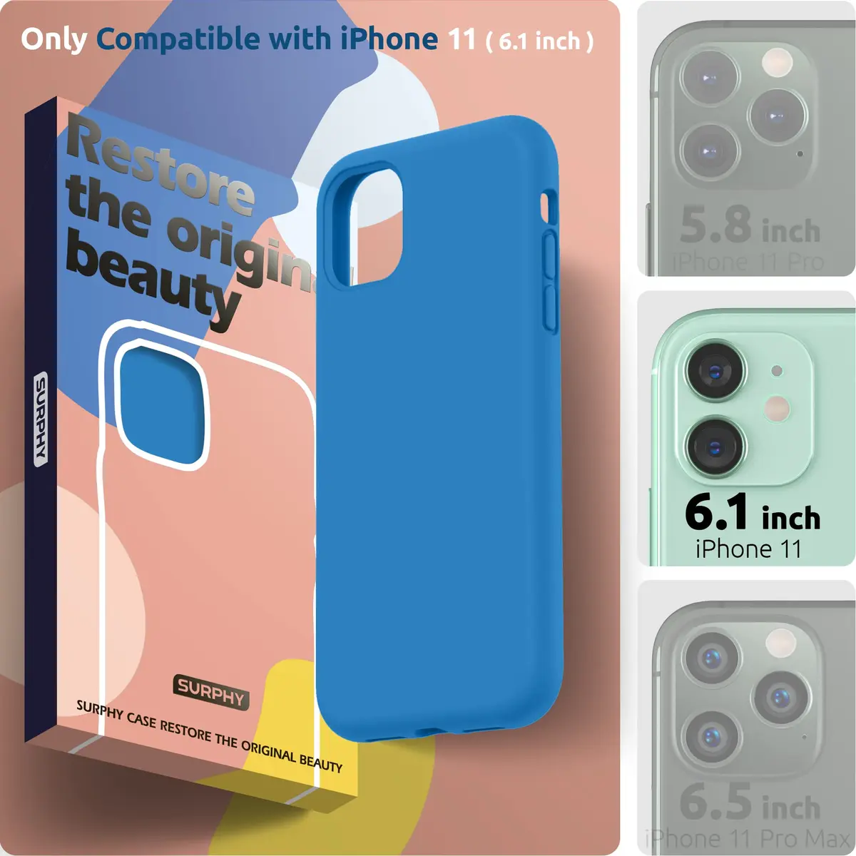 SURPHY Compatible with iPhone 11 Case 6.1 inch | Thick Silicone Design with Microfiber Lining for Impact Buffering - view 2