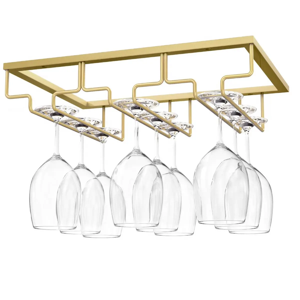 Nuovoware Wine Glass Rack, 3 Rows, Gold | Space Saving Kitchen Organizer - main product image