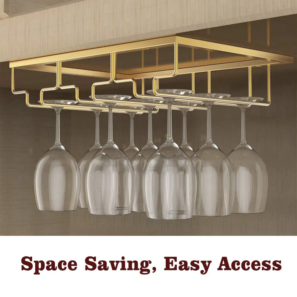 Nuovoware Wine Glass Rack, 3 Rows, Gold | Space Saving Kitchen Organizer - view 2