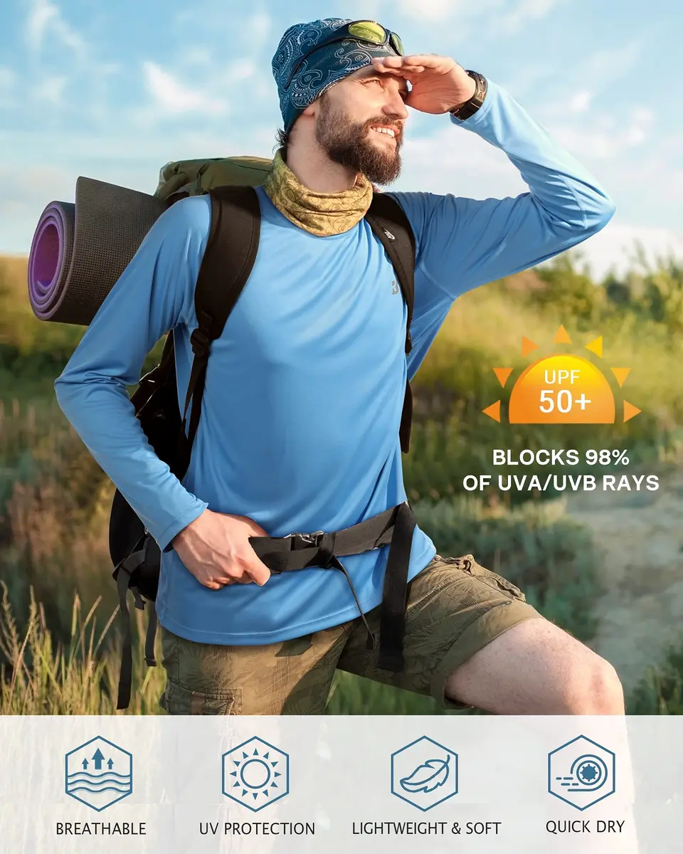 Roadbox Men's UPF 50+ UV Sun Protection Shirts, Long Sleeve Swim Rash Guard | Breathable Lightweight Cooling - view 3