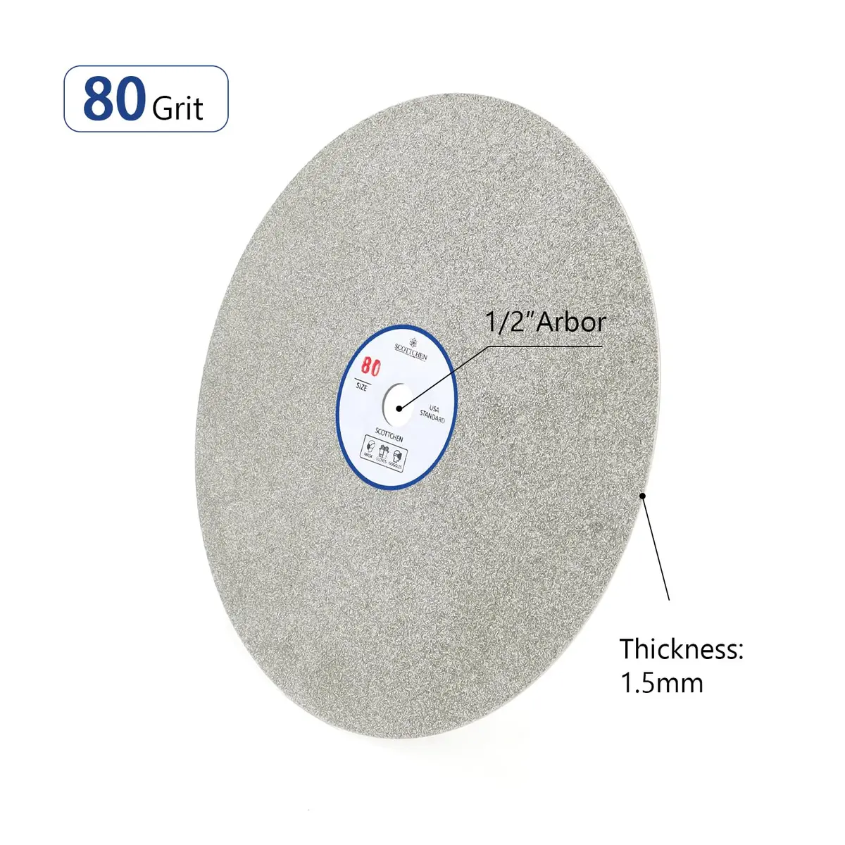 SCOTTCHEN Diamond Flat Lap Wheel 8" (203mm) x 1/2" (12.7mm) Arbor, 80 Grit Grinding Disc for Granite, Glass, Gemstone - view 2