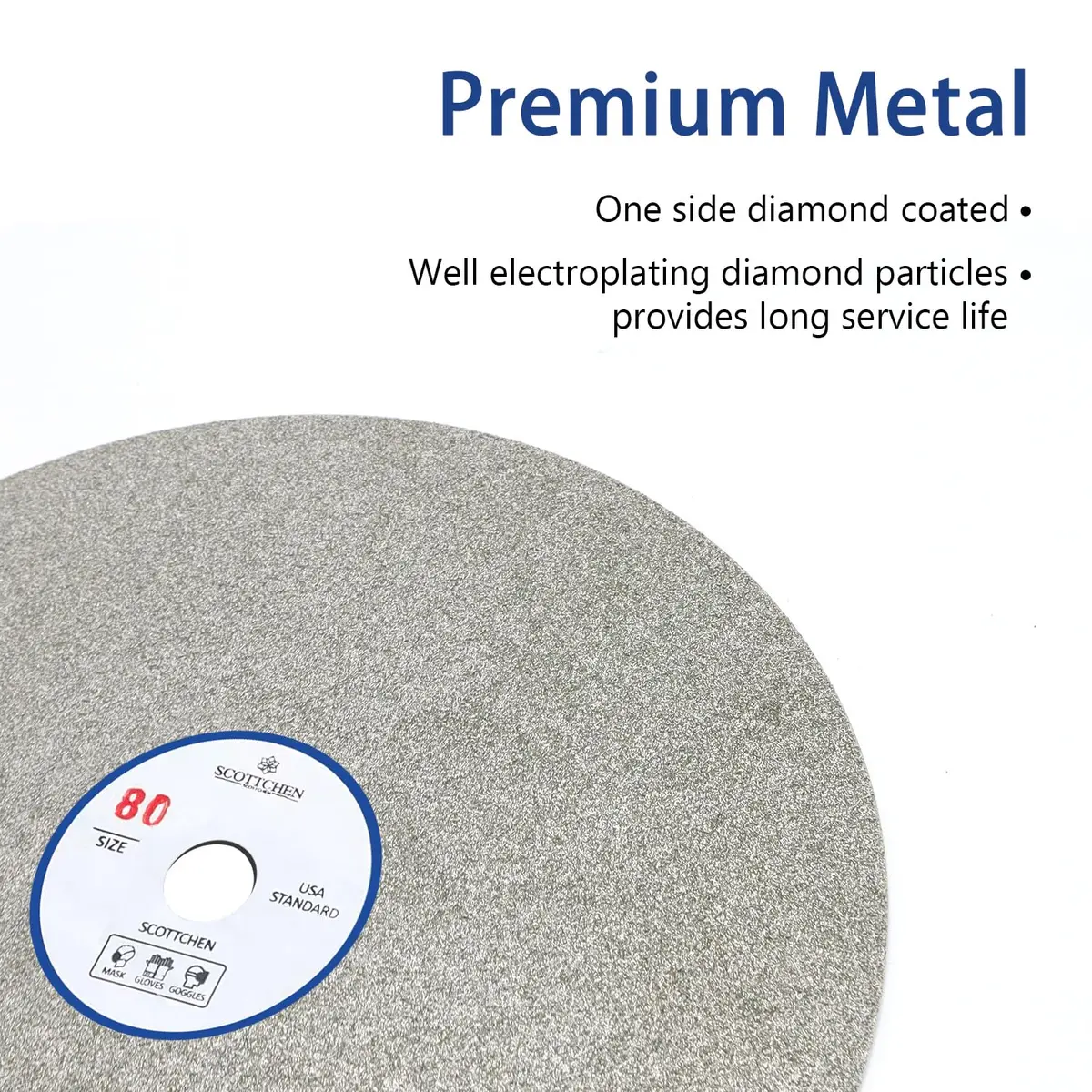 SCOTTCHEN Diamond Flat Lap Wheel 8" (203mm) x 1/2" (12.7mm) Arbor, 80 Grit Grinding Disc for Granite, Glass, Gemstone - view 3